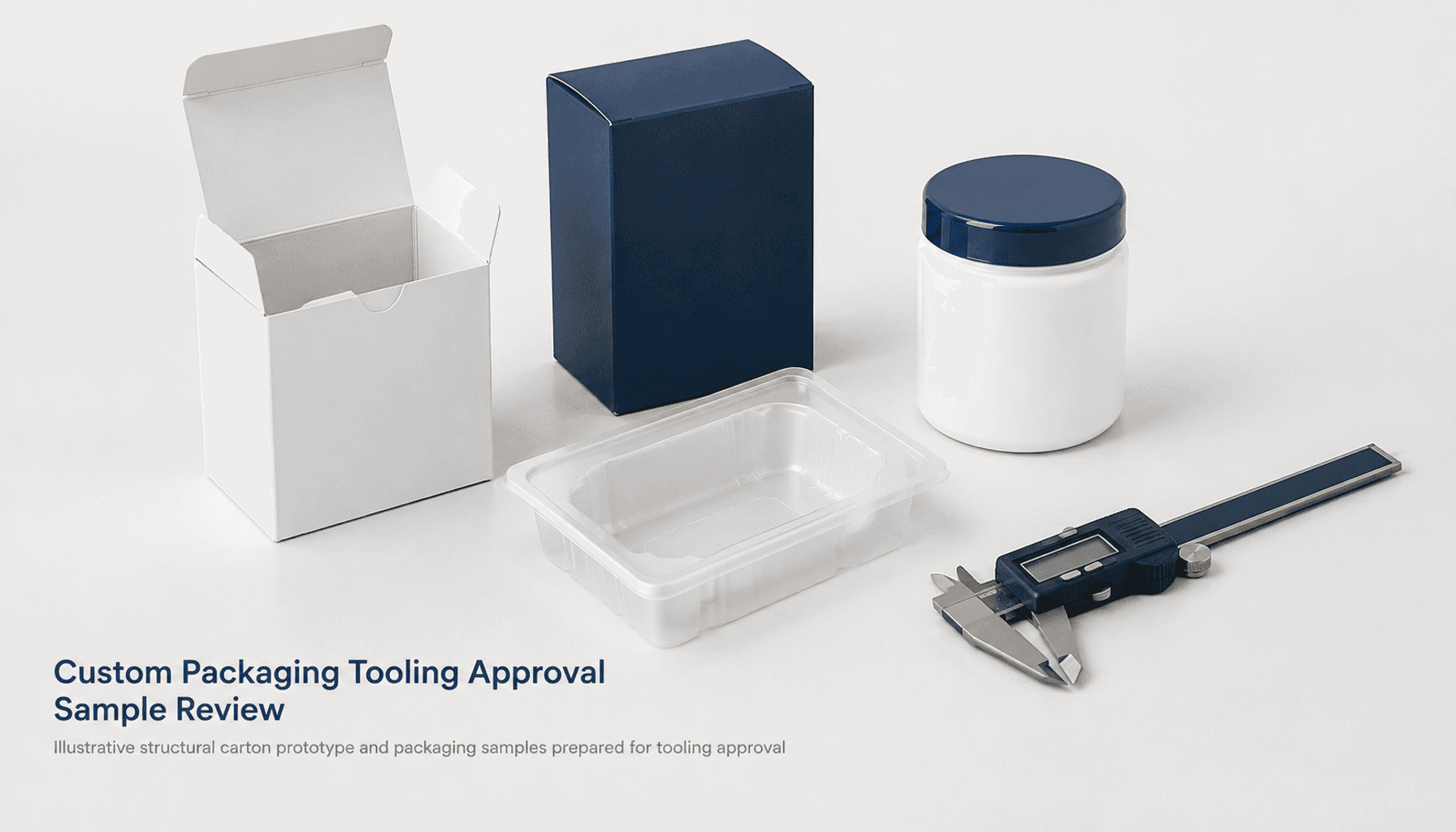 Illustrative structural carton prototype and packaging samples prepared for tooling approval